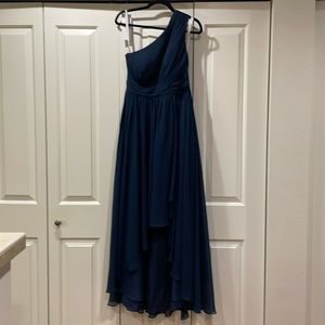 Azazie Dark Navy One Shoulder High-Low Bridesmaid Dress Size 8